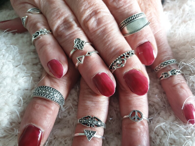 Set of 12 rings silver-colored