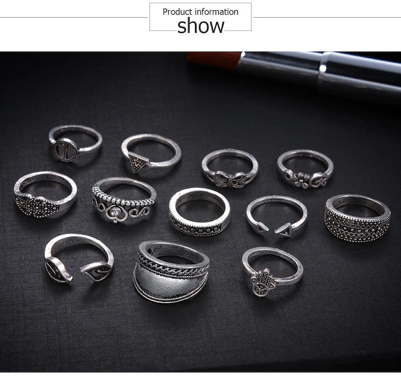 Set of 12 rings silver-colored
