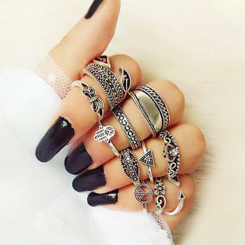 Set of 12 rings silver-colored