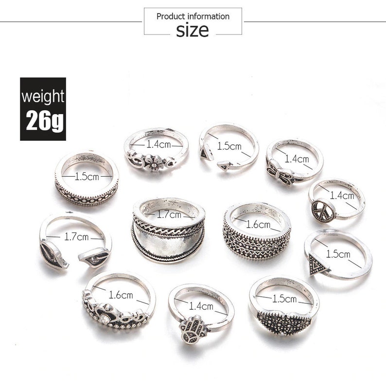 Set of 12 rings silver-colored