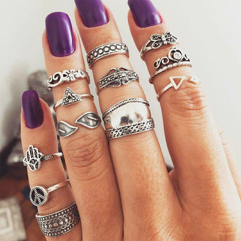Set of 12 rings silver-colored