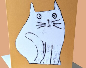 Monoprinted Cat Greetings Card