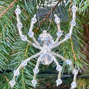 Christmas Spider Crystal Clear Beaded Spider with clear faceted glass beads , hand beaded keepsake & story