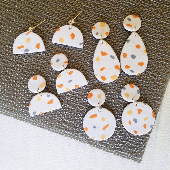 JoyleeJewelryDesign Orange Gray Terrazzo Collection Polymer Clay Earrings