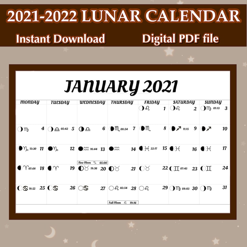 20212022 Lunar Calendar Printable Etsy