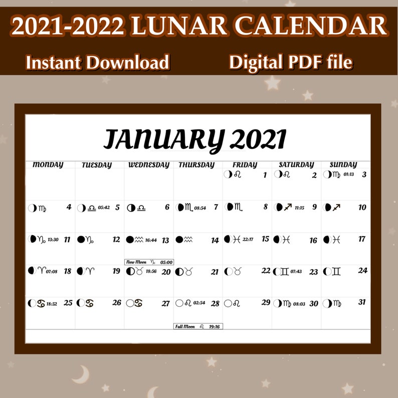 20212022 Lunar Calendar Printable Etsy