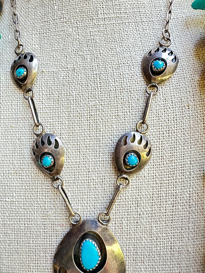 Bear Claw Pendant Turquoise Native American Sterling Necklace Navajo - Etsy