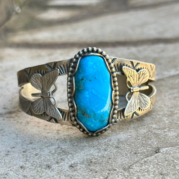 Butterfly Kingman Turquoise Sterling Native American Cuff Bracelet