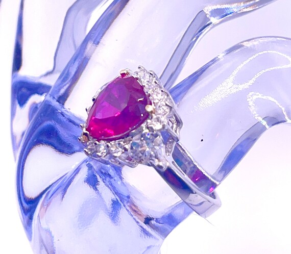 Rich Red Ruby Heart Silver Ring with Gold - image 2