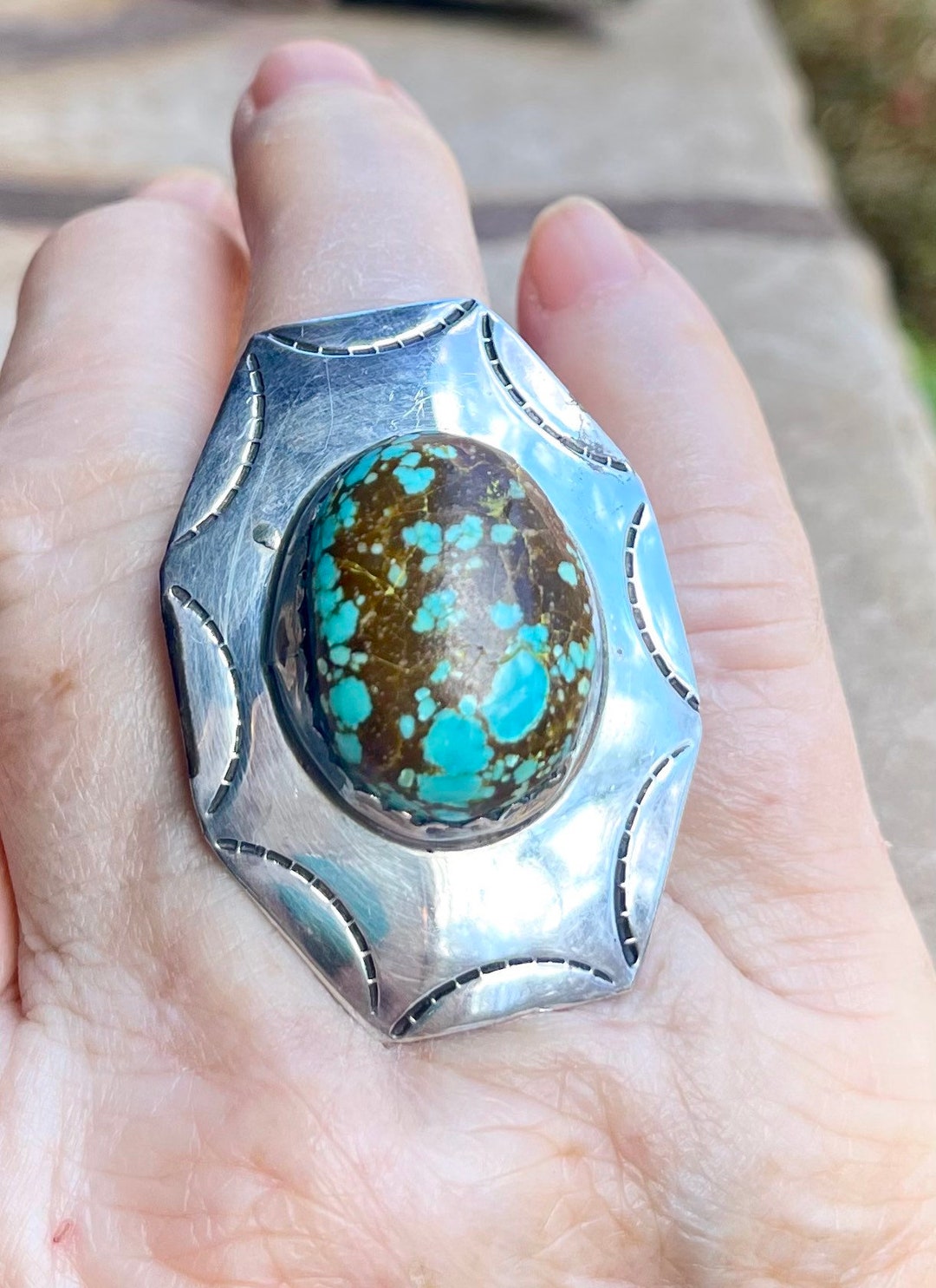 Native American Navajo Turquoise Sterling Ring Size 7 Signed D Skeets ...