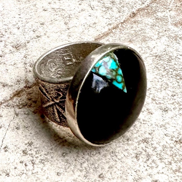 Darryl Dean Begay Tufa Cast High-grade Turquoise Onyx Dragonfly Sterling Native American Ring