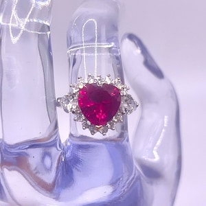 Rich Red Ruby Heart Silver Ring with Gold
