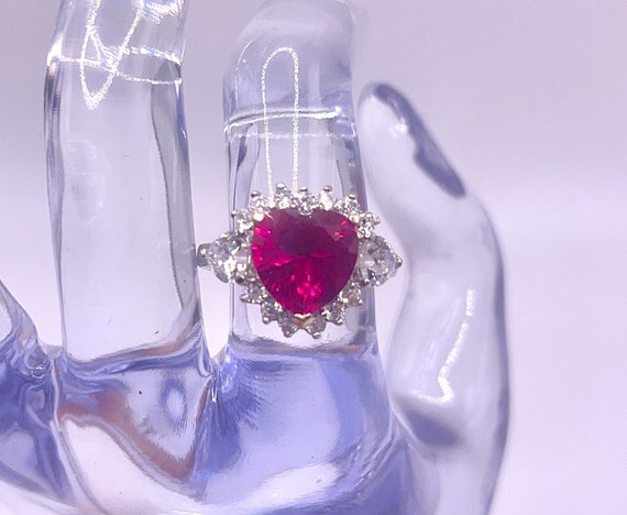 Rich Red Ruby Heart Silver Ring with Gold - image 1
