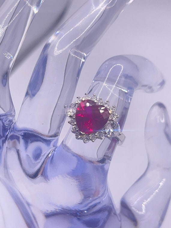 Rich Red Ruby Heart Silver Ring with Gold - image 4