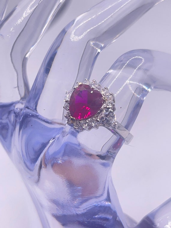 Rich Red Ruby Heart Silver Ring with Gold - image 3