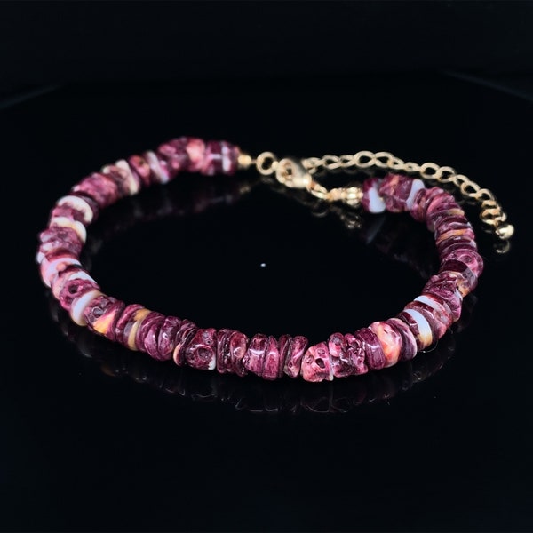 Natural Purple Spiny Oyster Shell Heishe Gold Filled Beads Bracelet with Natural Style Native American SSBR403162