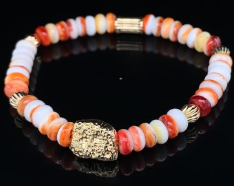 Genuine Spiny Oyster Shell Bracelet with Gold Filled Beads Natural Style SSBR06094