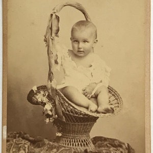 Baby im Blumenkorb, Schweizer Visitfoto (Robert de Greck, Lausanne)