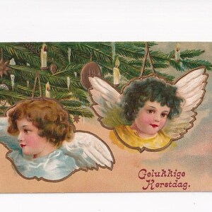 Serie di cartoline antiche: angeli come decorazioni per l'albero di Natale