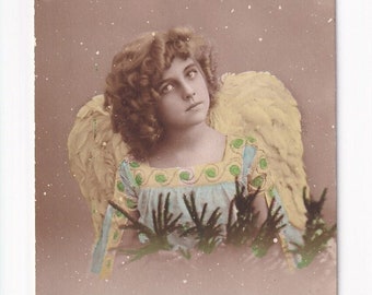 Angel (Grete Reinwald) in snowfall, antique postcard from France