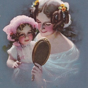 Antikes Postkartenpaar: Mutter mit Baby von Ludwig Knoefel