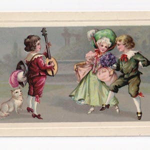 Musiker mit Hund und Tänzern, antike deutsche Postkarte, 1911 versendet