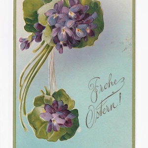 Ramos de violetas, postal antigua alemana, enviada en 1910