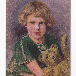 Fritz Greve : Garçon avec ours en peluche, carte postale allemande vintage