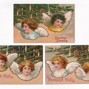 Ensemble de cartes postales anciennes : des anges comme décorations pour le sapin de Noël