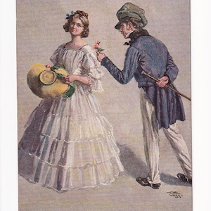 Carl Leopold Voss: Hombre cortejando a una mujer, postal inglesa antigua