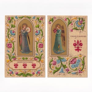 Par de cartões postais antigos: Anjos musicais segundo Fra Angelico