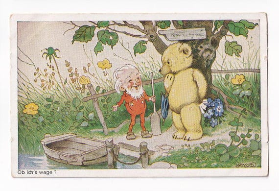 Signed German Postcard by Fritz Baumgarten Circa 1955: Dwarf as a