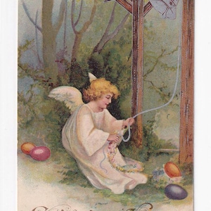 Angelo che suona la campana con le uova di Pasqua, antica cartolina tedesca, spedita nel 1905