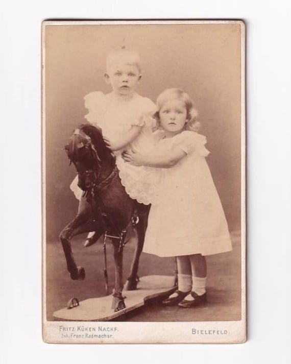 Small Portrait Photo: Boy Riding a Large Toy Horse Next to a Girl (franz  Radmacher, Fritz Kken Nachfolger, Bielefeld) - Etsy