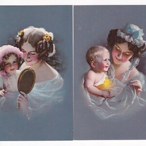 Antikes Postkartenpaar: Mutter mit Baby von Ludwig Knoefel