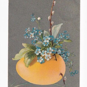 Uovo di Pasqua con nontiscordardime su sfondo argentato, cartolina antica, spedita nel 1906