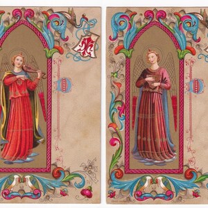 Par de cartões postais antigos: Anjos musicais segundo Fra Angelico