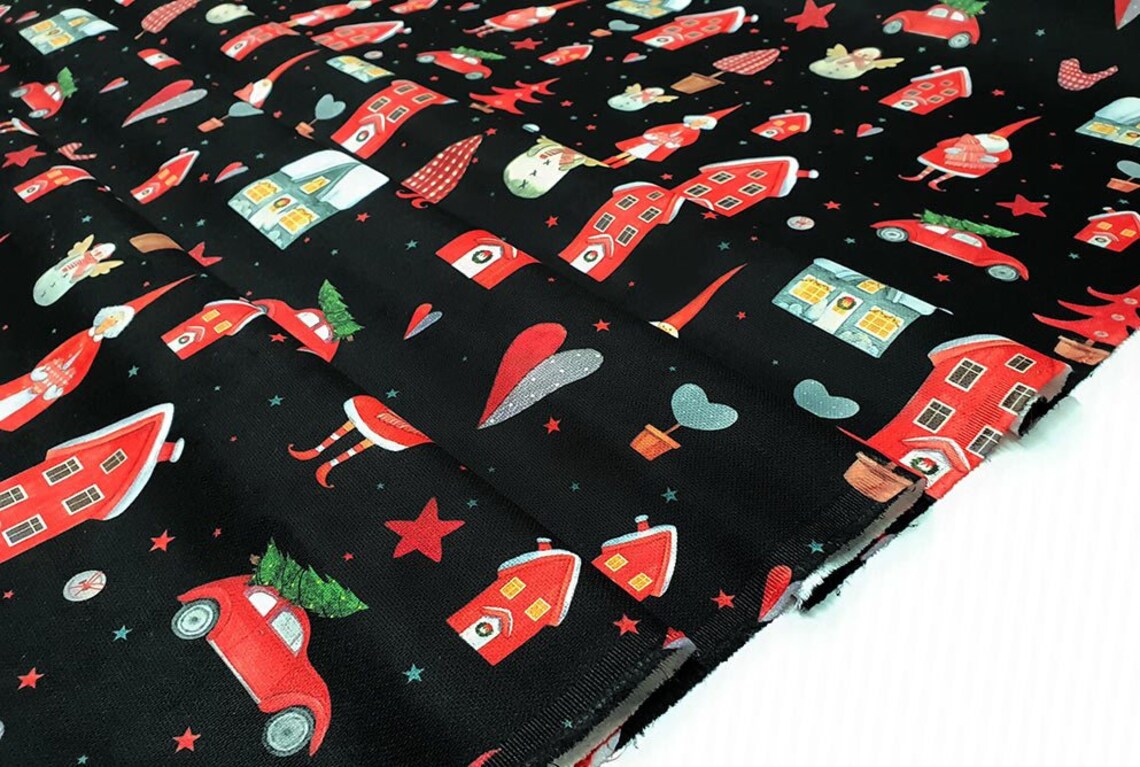 Black Background Christmas Pattern Upholstery fabric by the | Etsy