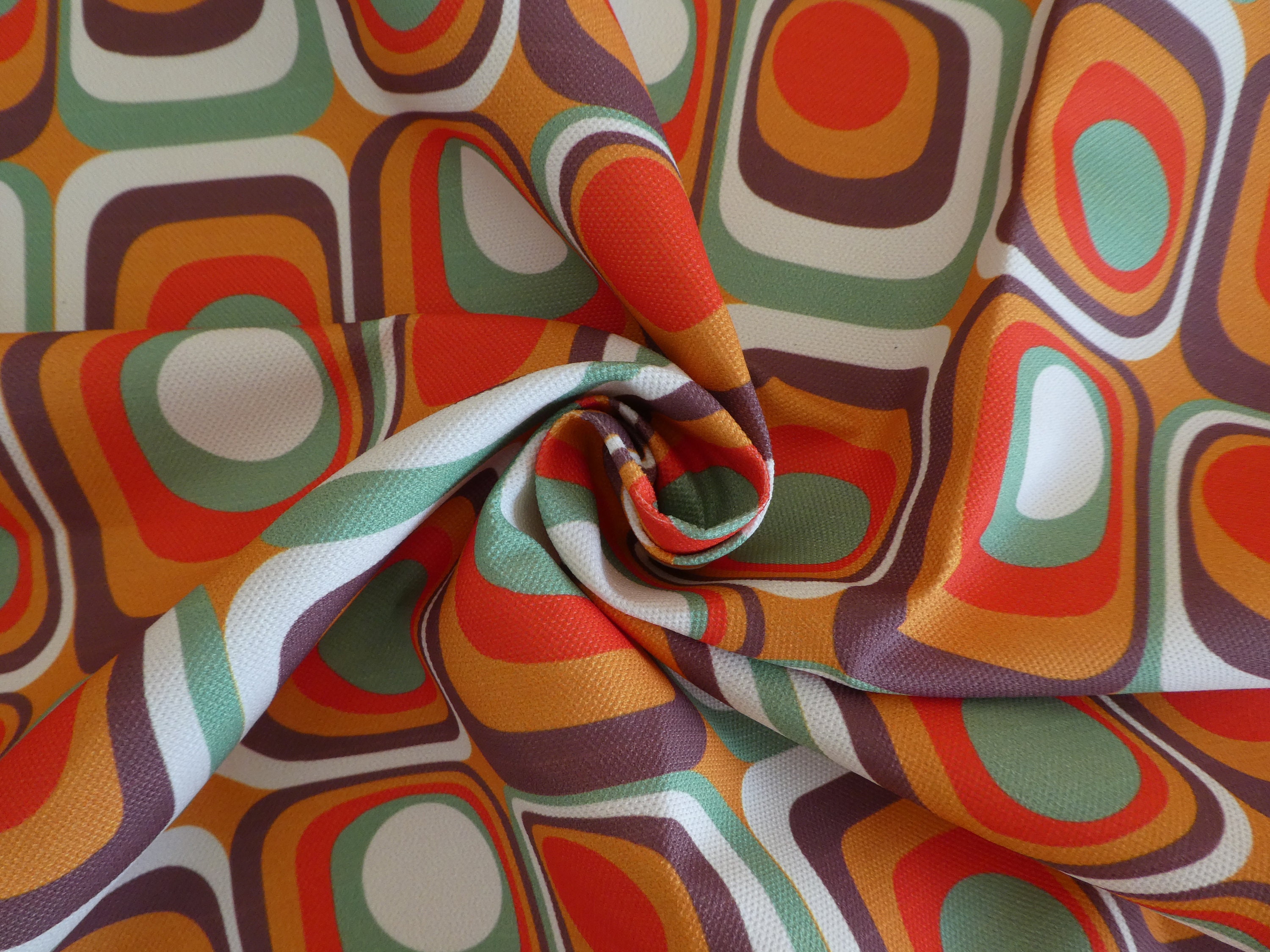 Retro Geometric Fabric, Vintage 1970s Home Decor Fabric by