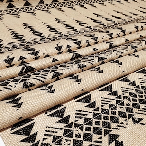 Aztec design Upholstery fabric With Linen Ground Effect by the yard, Tribal Southwestern Outdoor Cushion Curtain Chair Furniture Fabric