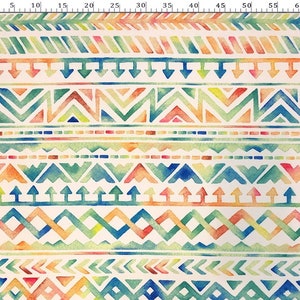 Geometric Watercolor Striped Upholstery fabric by the yard, Colorful Ethnic Bohemian Tapestry Chair Sofa Bench Furniture Fabric