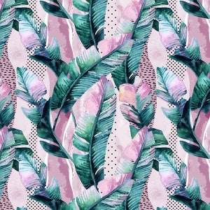 Pink Green Color Leaf Pattern Upholstery fabric by the yard, Digital printed Botanical Leaf Pattern fabric for bags cushions pouches