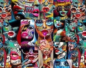 POP ART Vrouwen met lolly ontworpen polyester Bekleding stof op maat gesneden, Digitale bedrukte stof voor tassen kussens zakjes meubels