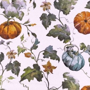 Watercolor Fall Upholstery Fabric with the Pumpkin design by the yard for your Halloween diy projects, Digital printed Autumn fall fabric