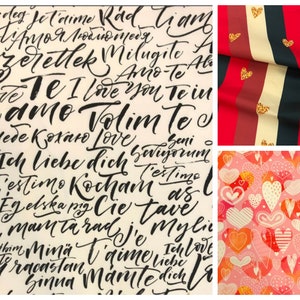 Tela de San Valentín en 3 diseños, Tapicería con estampado de corazones Tela cortada a medida, Tela de poliéster impresa digital