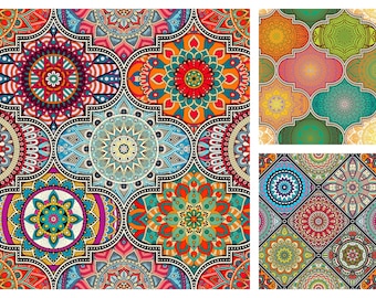 Indiase mandala print bekledingsstof op maat gesneden, kleurrijke etnische boho mandala tapijt stoel bank bank meubelstof