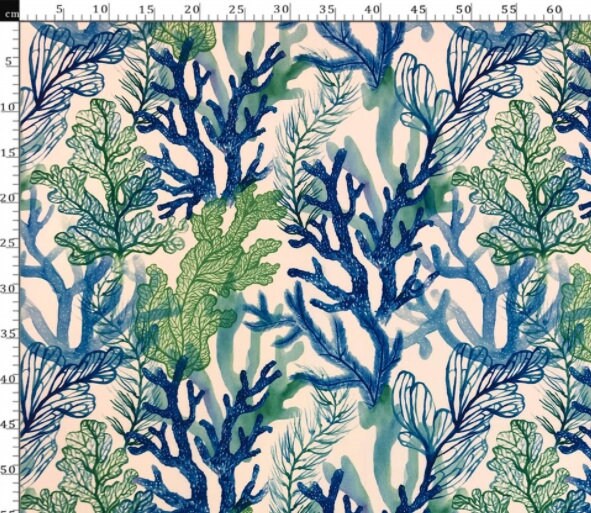 Blau und grün Koralle gemusterte Polsterstoff Bulk Stock | Etsy