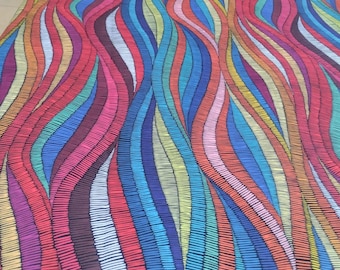 Geometric colorful wave pattern Fabric by the yard, Rainbow modern Fabric for Home Decor, Cushion Fabric, outdoor Chair Upholstery Fabric