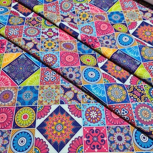 Multicolor Ikat Pattern Fabric by the Yard, Digital Printed Upholstery Material, bohemian boho fuchsia pink home textile fabric