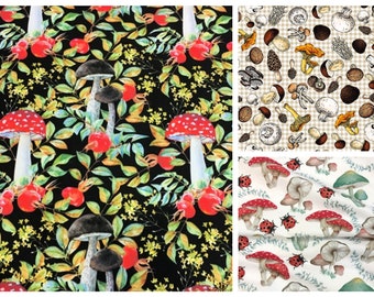 Mushroom Patterned Upholstery Fabric by the yard, Digital printed woodland polyester fabric, Mushroom print apron fabric, Kitchen decor